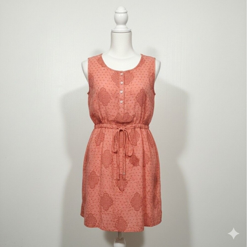 Lucky Brand Womens Sz XS Orange Printed Tie Waist Shift Summer Tank Dress Lined